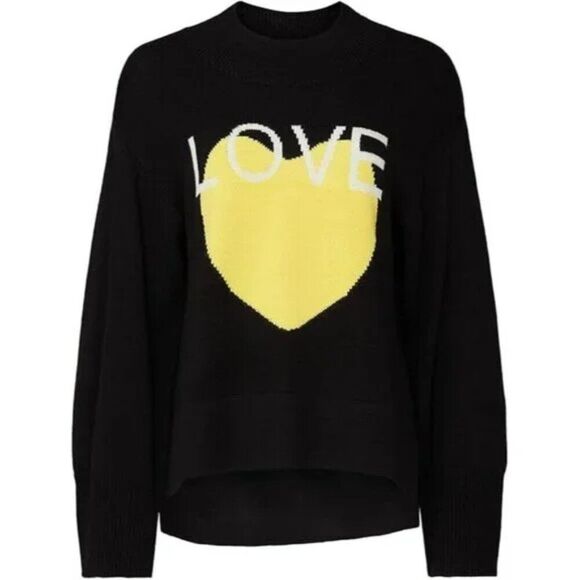 Victor Alfaro Black LOVE Sweater Yellow Heart Intarsia Oversized Pullover S - Picture 5 of 7